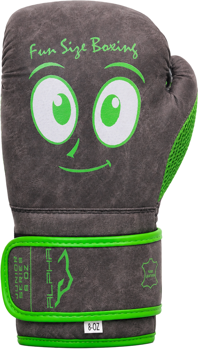 Distressed Charcoal & Neon Green "Fun Size Boxing" Kids Gloves 8oz - Alpha Junior Series | Pro X Sports
