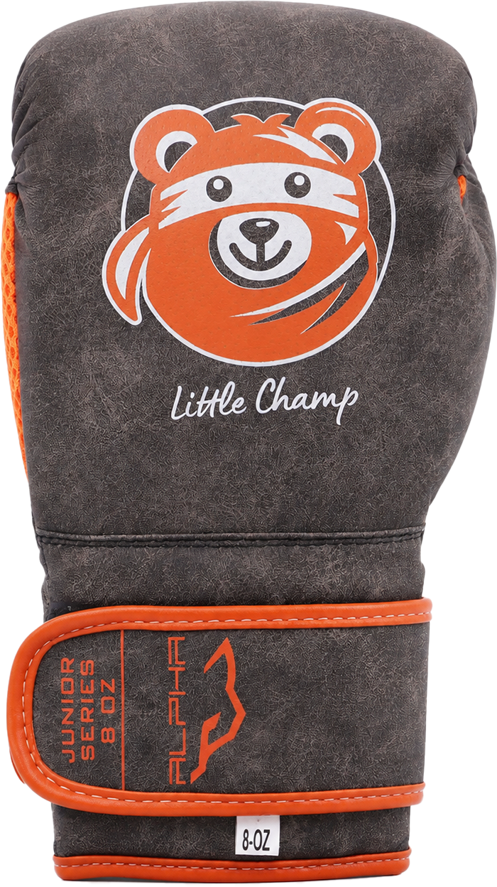 Distressed Charcoal & Orange "Little Champ" Kids Boxing Gloves 8oz - Alpha Junior Series | Pro X Sports