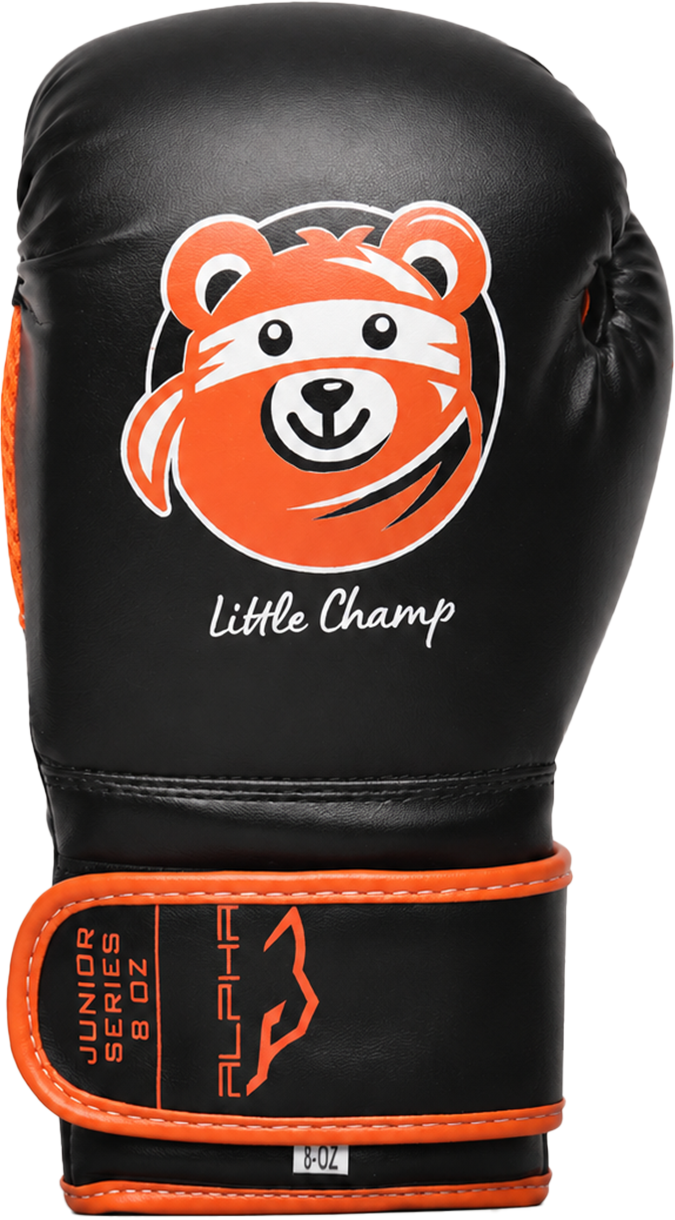 Sleek Black & Orange "Little Champ" Kids Boxing Gloves 8oz - Alpha Junior Series | Pro X Sports