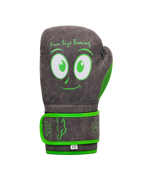 Distressed Charcoal & Neon Green "Fun Size Boxing" Kids Gloves 8oz - Alpha Junior Series | Pro X Sports