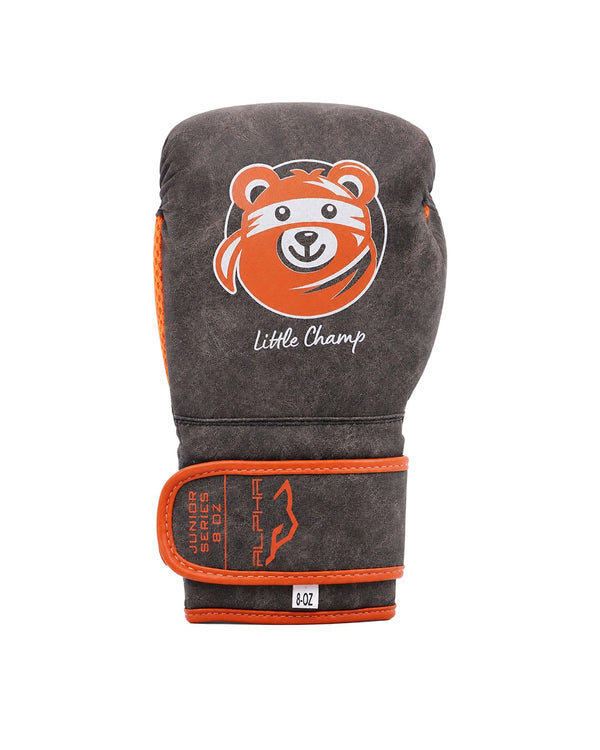 Distressed Charcoal & Orange "Little Champ" Kids Boxing Gloves 8oz - Alpha Junior Series | Pro X Sports