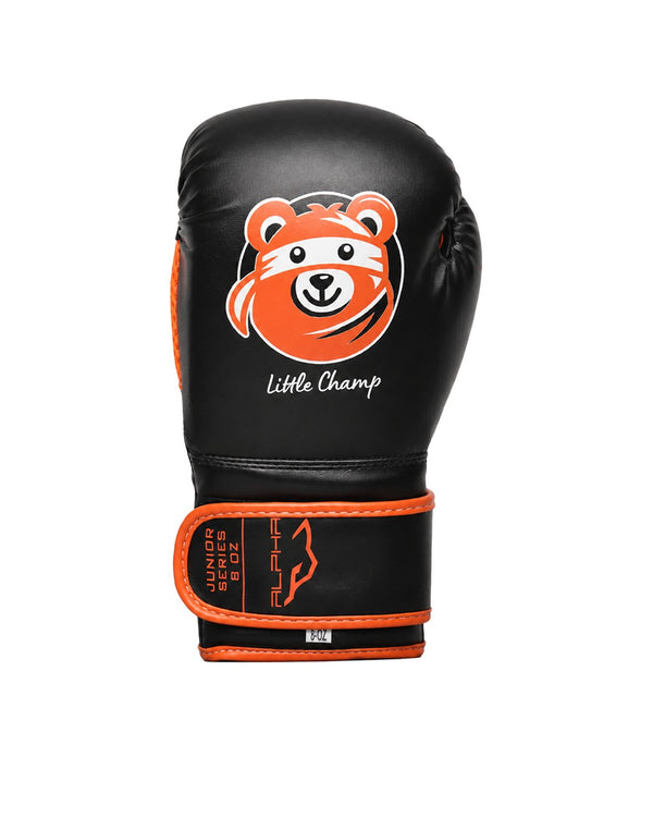 Sleek Black & Orange "Little Champ" Kids Boxing Gloves 8oz - Alpha Junior Series | Pro X Sports