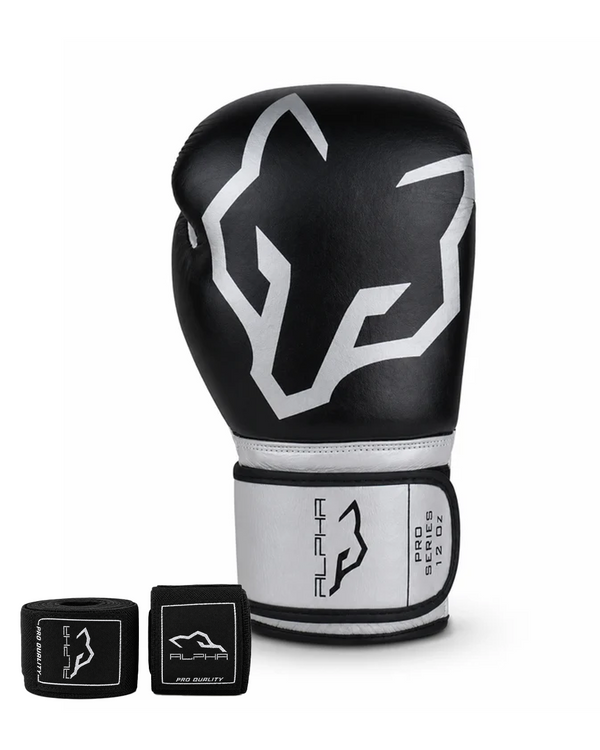 Metallic Silver & Black Genuine Leather Boxing Gloves 12oz - Alpha Pro Series | Pro X Sports