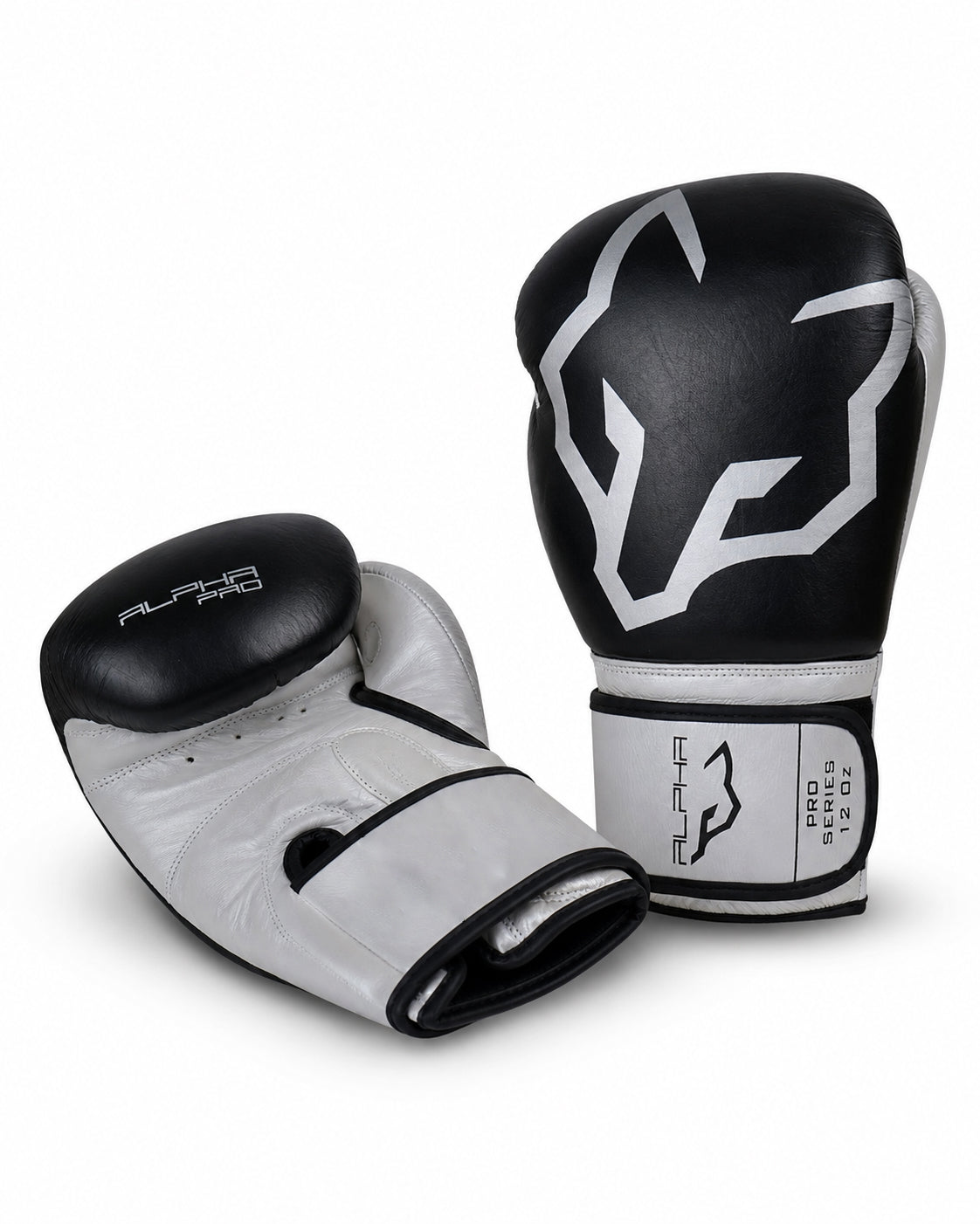 Metallic Silver & Black Genuine Leather Boxing Gloves 12oz - Alpha Pro Series | Pro X Sports