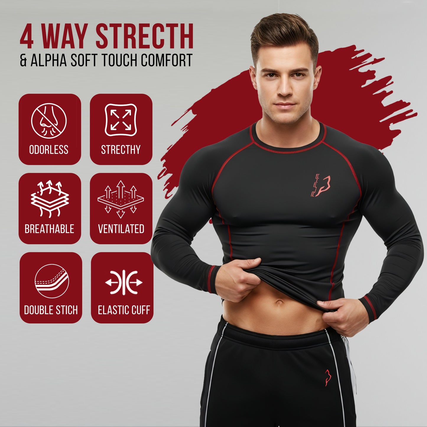 Compression Shirt Red 4- Pro X Sports Wear