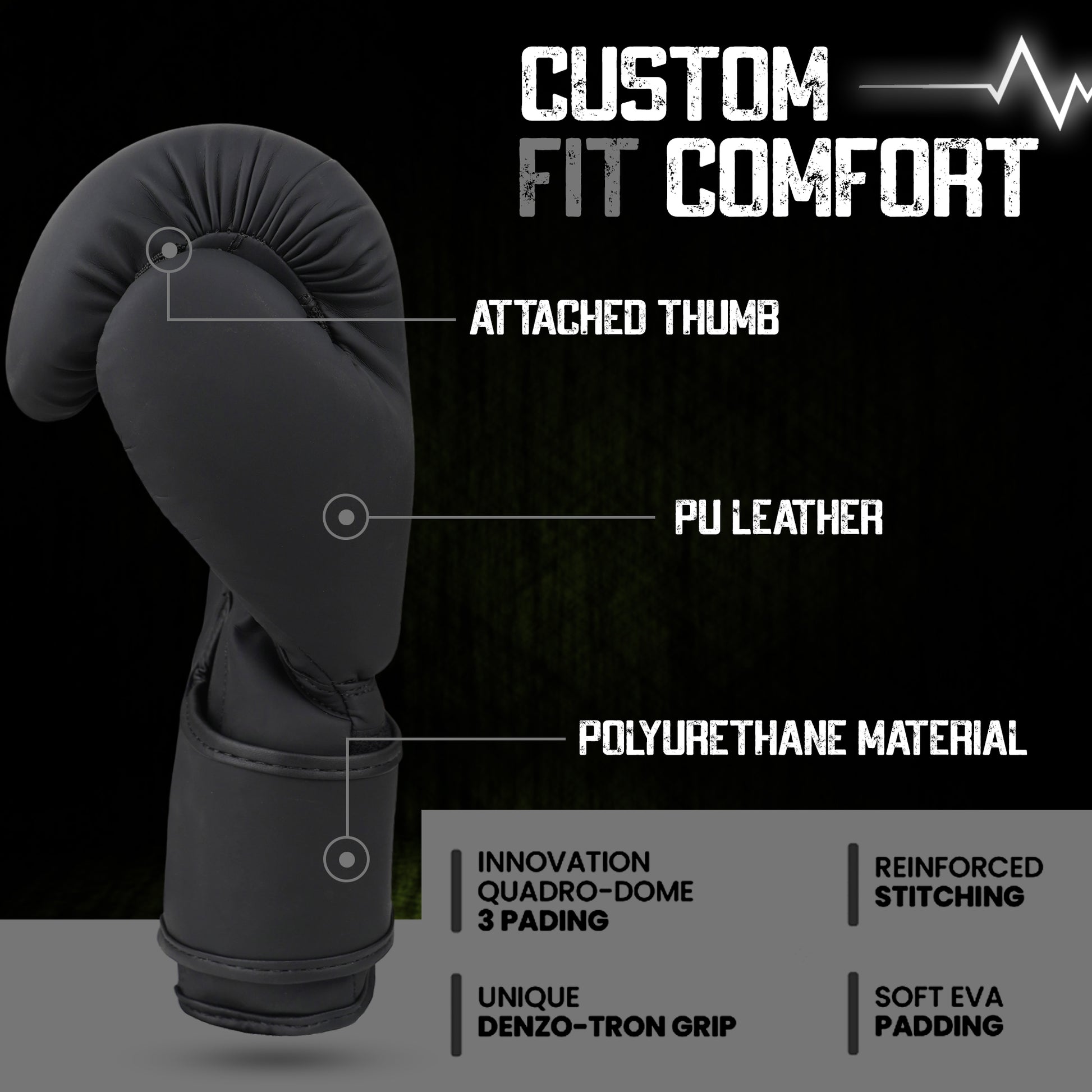 Designed for custom-fit comfort, the attached thumb, EVA padding, reinforced stitching, and ergonomic construction provide protection, durability, and performance during every training session.