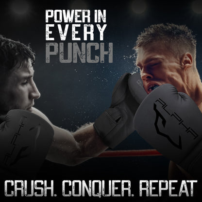 Boxers wearing Alpha Omega training boxing gloves during an intense sparring session, showcasing durability, impact protection, comfort, and performance with every punch.