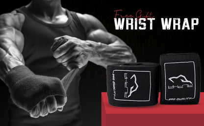 Premium Alpha Omega hand wraps included as a free gift, providing enhanced wrist stabilization, knuckle protection, and hand support for boxing training, sparring sessions, heavy bag workouts, and fitness boxing.