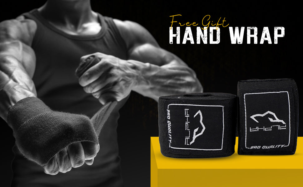 Premium Alpha Omega hand wraps free gift with boxing gloves, providing extra wrist stability, knuckle protection, and comfort during boxing and combat sports workouts.