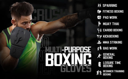 Athlete training with Alpha Omega boxing gloves, showcasing versatile performance for sparring, cardio boxing, kickboxing, Muay Thai, bag work, and general boxing fitness training.