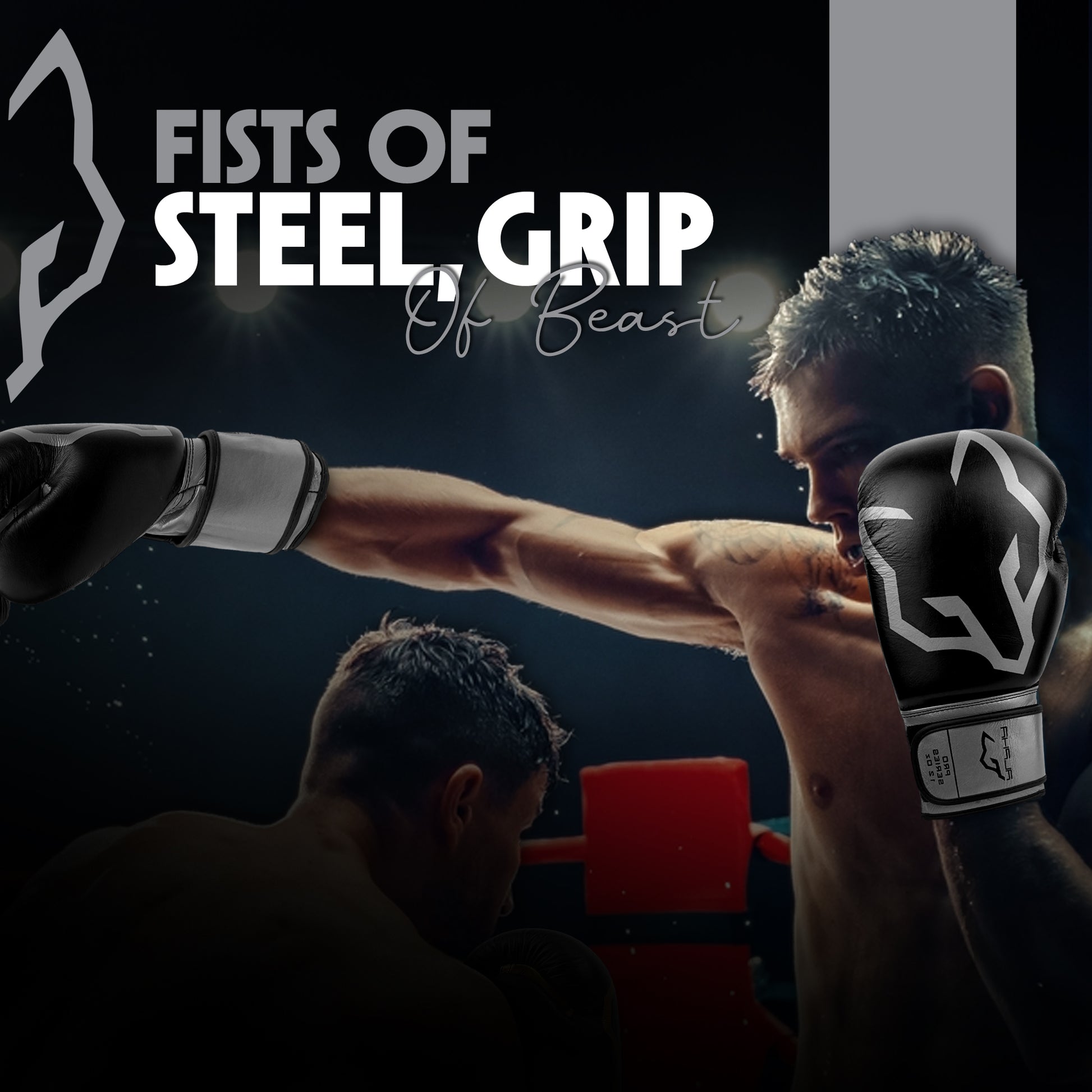Boxer wearing Alpha Pro black and white boxing gloves during training, showcasing powerful punch performance, secure grip control, wrist support, and premium protection for boxing, sparring, Muay Thai, kickboxing, and heavy bag workouts.