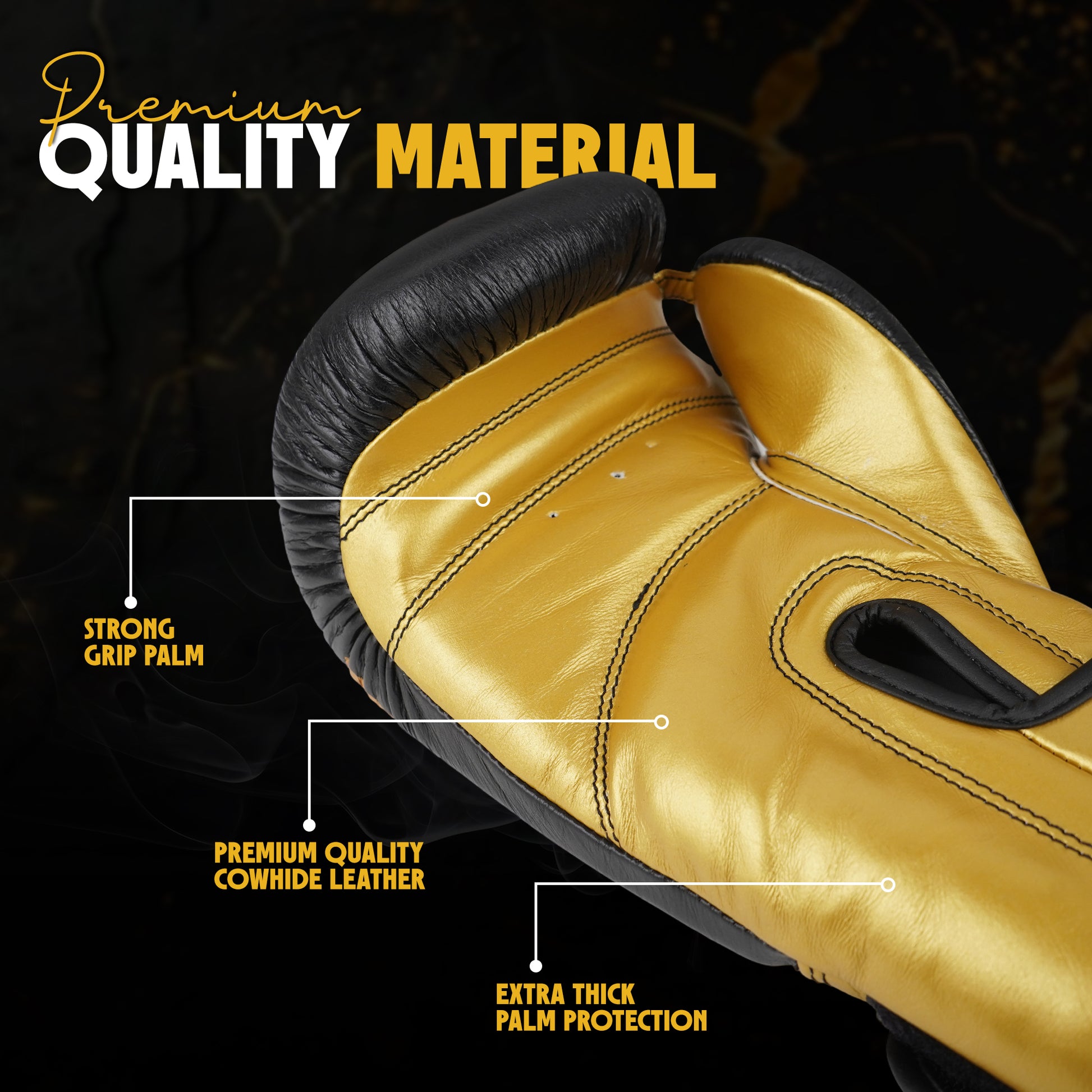 Alpha Pro genuine cowhide leather boxing gloves featuring a strong grip palm, extra thick palm protection, and premium leather construction for boxing training, sparring, Muay Thai, and kickboxing.