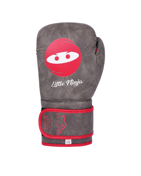 Distressed Charcoal & Red "Little Ninja" 8oz Kids Boxing Gloves | Pro X Sports