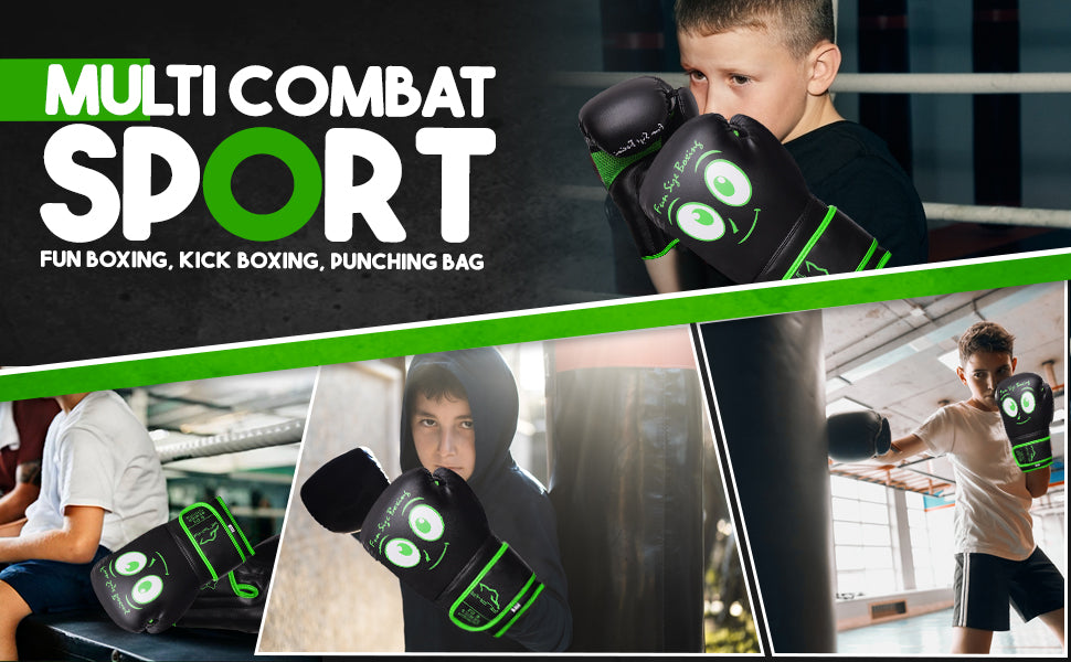 Fun Size Boxing youth boxing gloves in action during boxing and kickboxing workouts, providing comfort, protection, and durability for young athletes.