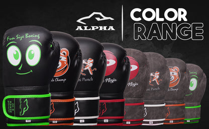 Mini Punch kids boxing gloves available in multiple color and character design options, offering a fun and stylish choice for young boxers and training enthusiasts.