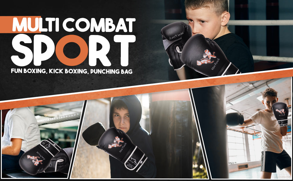 Mini Punch kids boxing gloves designed for boxing, kickboxing, and heavy bag training, providing comfort, protection, and durability for young athletes.