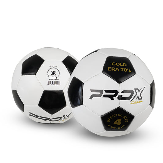 PROX Classic Size 4 soccer training ball with traditional black and white panel design for youth practice and recreational play