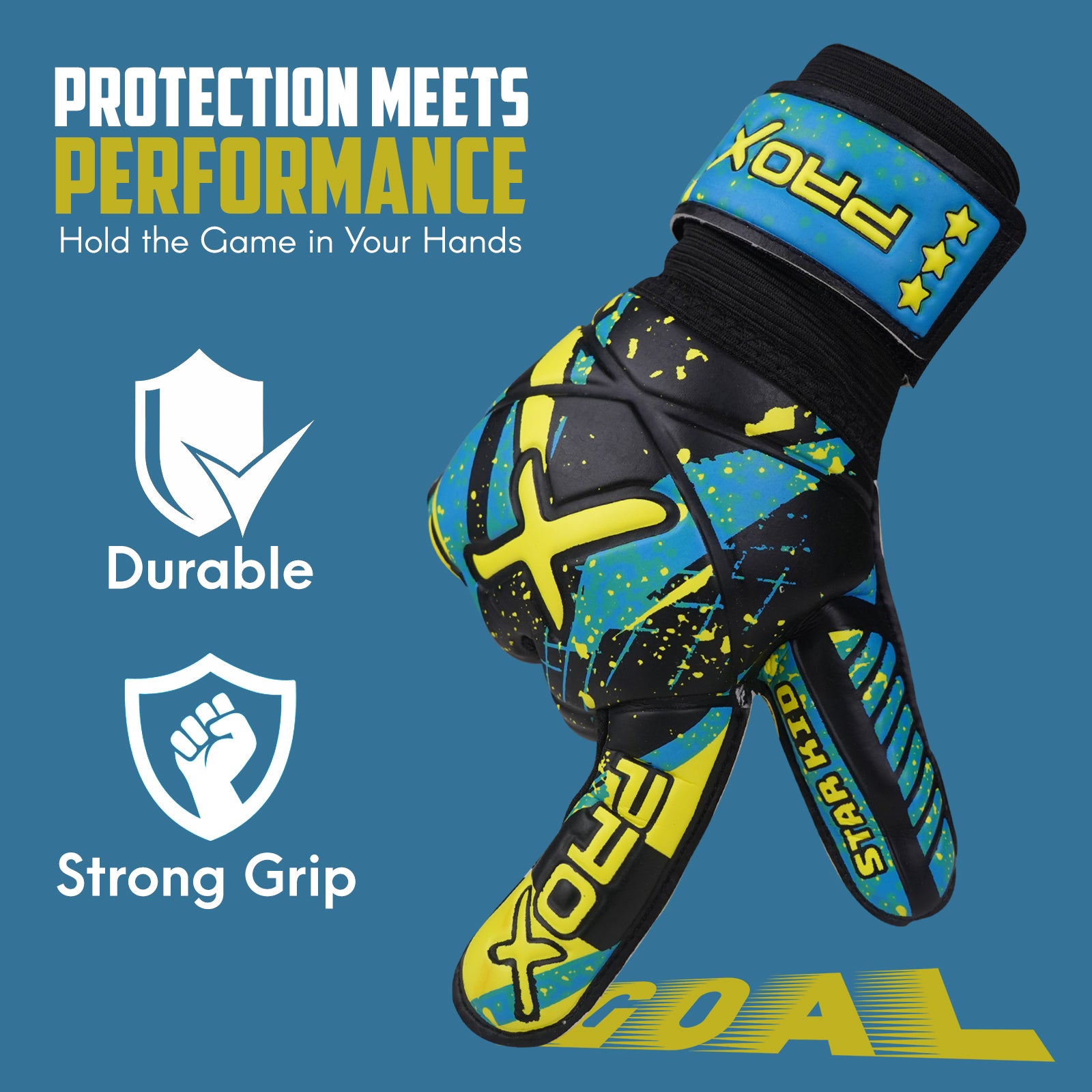 Youth soccer goalkeeper gloves with durable materials, enhanced grip performance, and professional-inspired design.