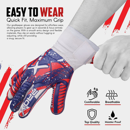 Star Kid goalkeeper gloves featuring an easy-wear design, secure wrist fit, breathable materials, and comfortable performance for young goalkeepers.