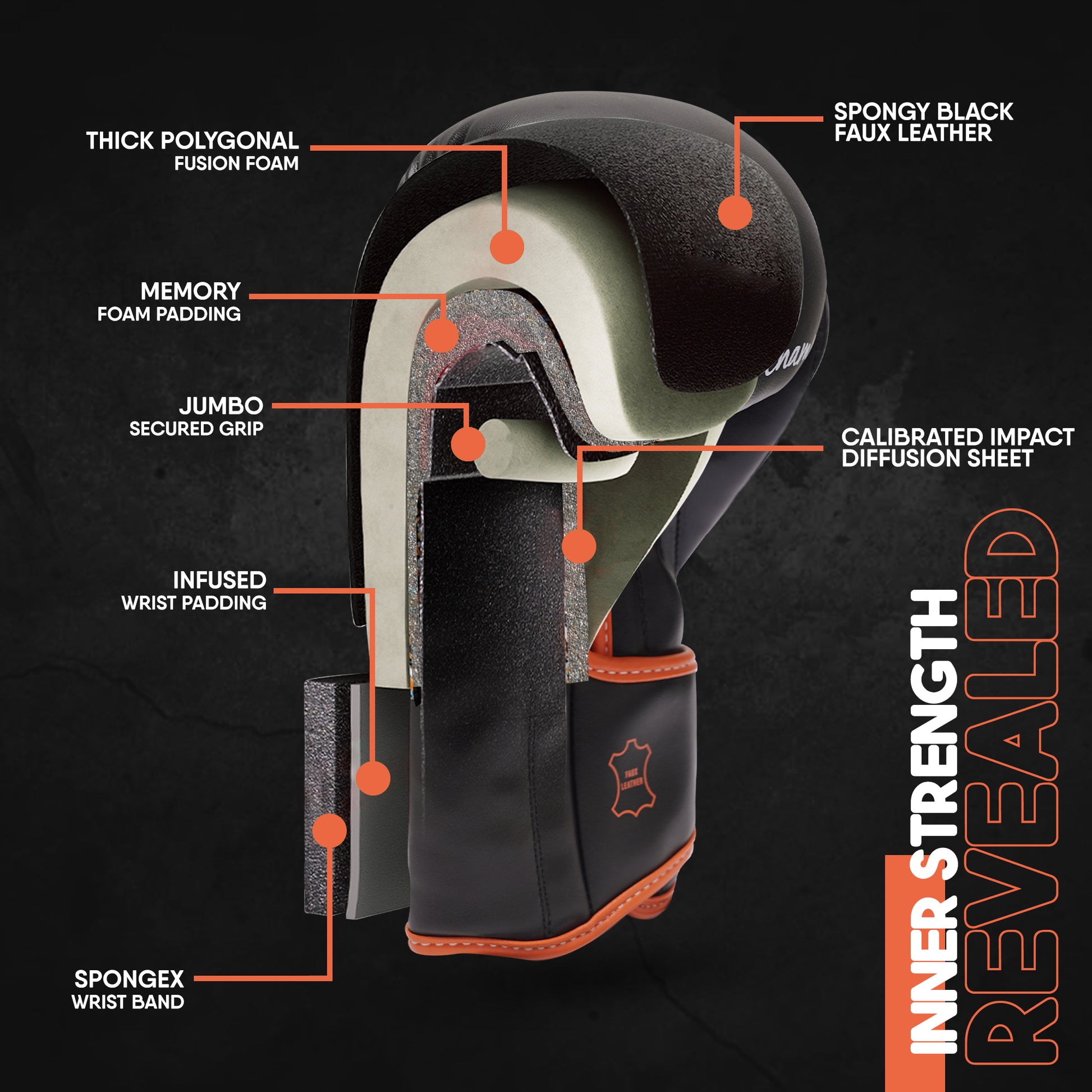 Little Champ youth boxing gloves showcasing thick fusion foam, memory foam padding, impact absorption technology, and reinforced wrist support for safe boxing and training.