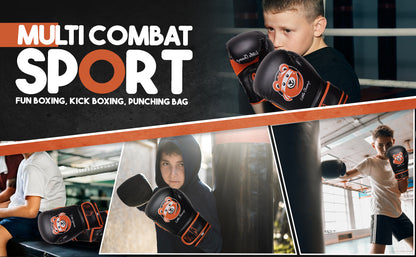 Little Champ youth boxing gloves used by children for boxing practice, kickboxing workouts, and punching bag training with secure protection and comfort.