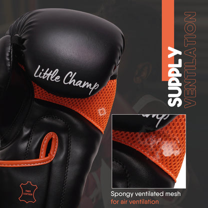 Little Champ youth boxing gloves featuring a ventilated mesh panel for enhanced airflow, breathability, and comfort during boxing, kickboxing, and fitness training.